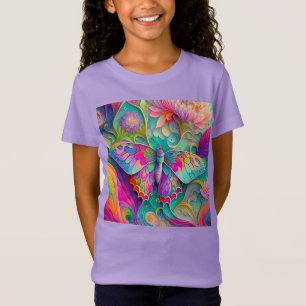 T-Shirt Papillon psychédélique coloré et fleurs