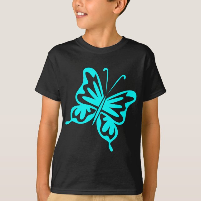 T-shirt Papillon rétro - Cyan (Devant)
