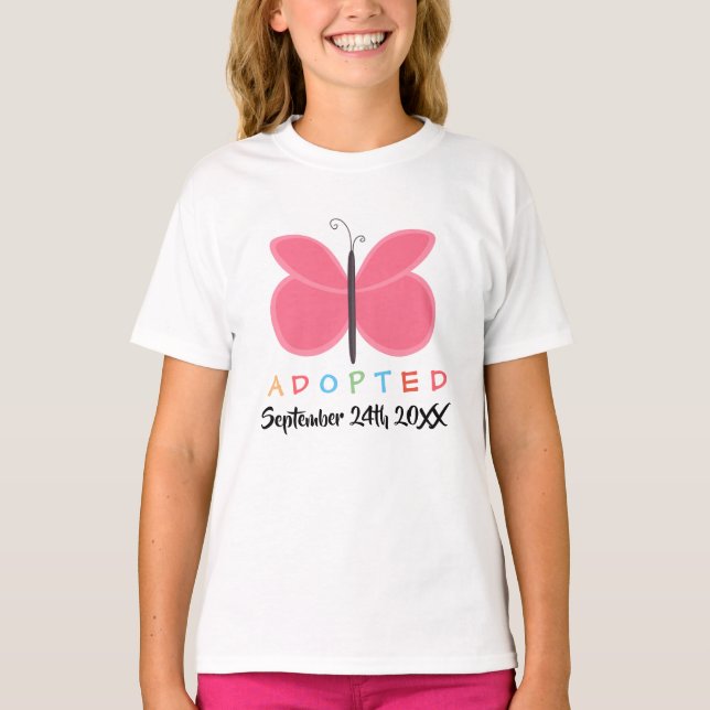 T-shirt Papillon rose adopté - chemise faite sur commande (Devant)