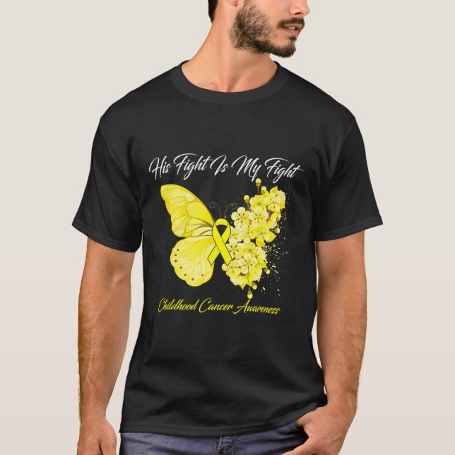 T-shirt Papillon Son combat est ma lutte contre le cancer  (Devant)