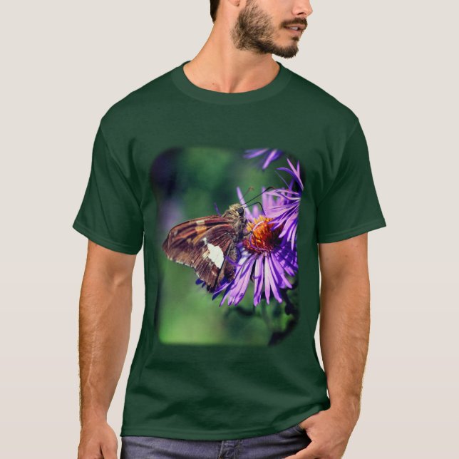T-shirt Papillon Sur Fleur Aster Violet (Devant)
