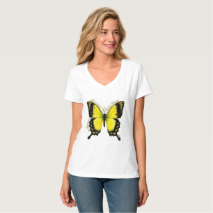 T-shirt Papillon Swallowtail Jaune Col en V