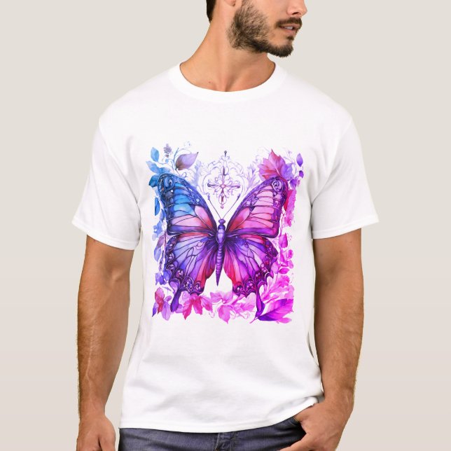 T-shirt Papillon violet bleu rose Saint-Croix (Devant)