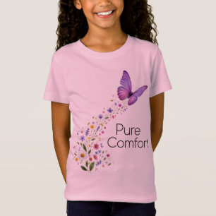 T-Shirt Papillon Violet Vibrant avec Sentier de Fleurs Sau