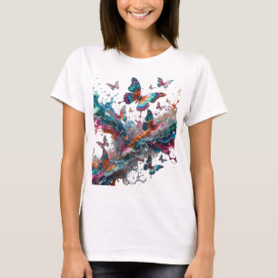 T-shirt Papillons argentés gras dans des éclaboussures col