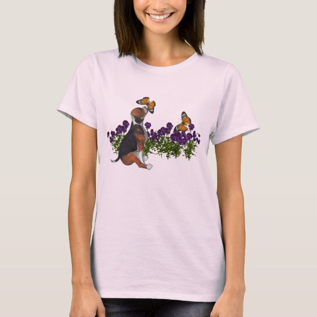 T-shirt Papillons beagles Fleurs mignonnes Chien (Devant)