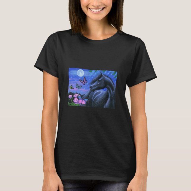 T-shirt Papillons Black Horse Rose (Devant)
