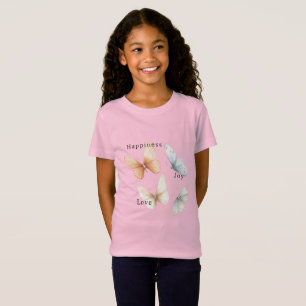 T-Shirt Papillons Bleus Abricot Bonheur Amour Joie