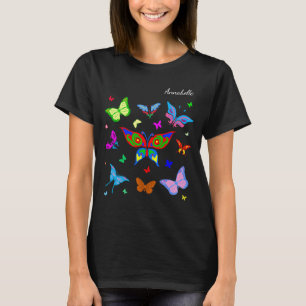 T-shirt Papillons colorés élégant personnalisable noir