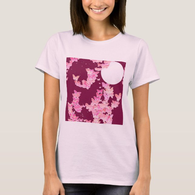 T-shirt Papillons contre ciel nocturne, bordeaux rose (Devant)