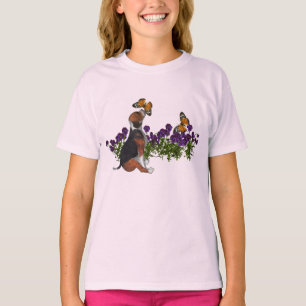T-shirt Papillons de beagle Fleurs Chien mignon