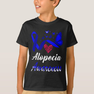 T-shirt Papillons de sensibilisation à l'Alopécie Bleu Rib