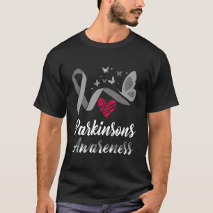 T-shirt Papillons de sensibilisation Parkinsons Gris Ribbo
