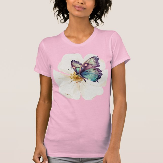 T-shirt Papillons et fleurs aquarelles (Devant)