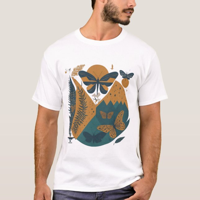T-shirt papillons gracieux sur un papier doux et subtil (Devant)