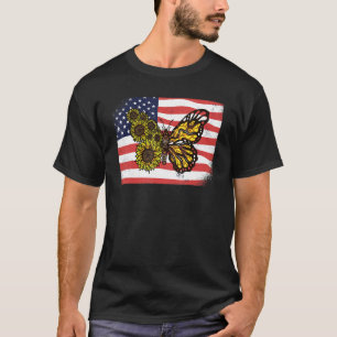 T-shirt Papillons Monarques Tournesol Drapeau Américain Pa