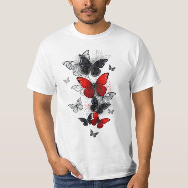 T-shirt Papillons noirs et rouges volants (Devant)