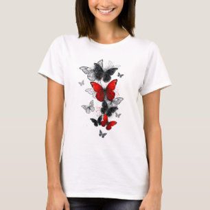 T-shirt Papillons noirs et rouges volants