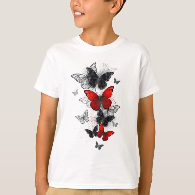 T-shirt Papillons noirs et rouges volants (Devant)