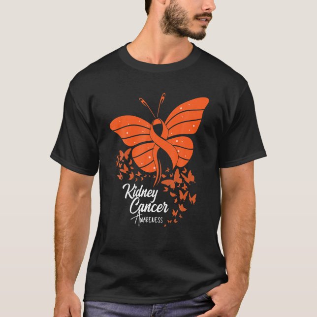 T-shirt Papillons Orange Ribbon Conscience du cancer du re (Devant)