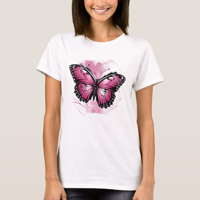 T-shirt Papillons papillon couleur rose Fuchsia (Devant)