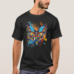 T-shirt Papillons Papillons Bleu Bleu Art Coloré Lov