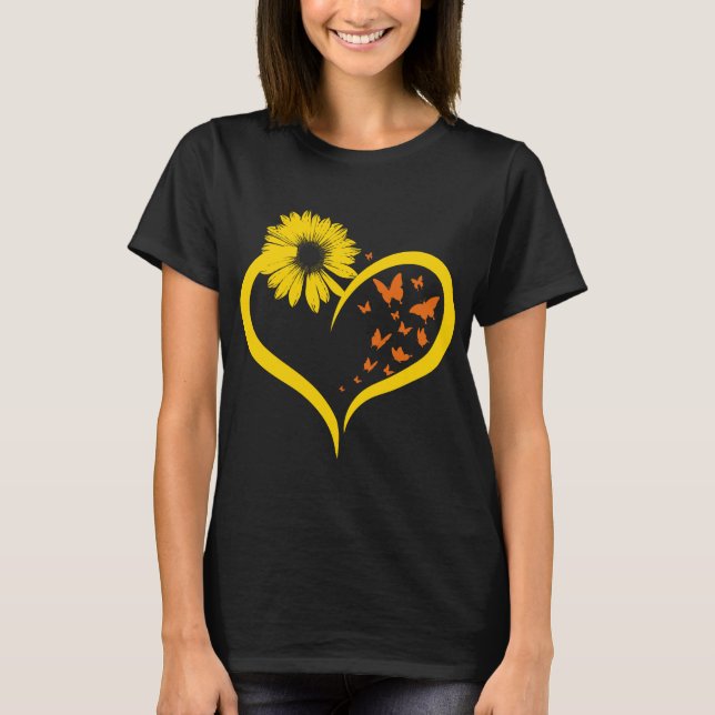 T-shirt Papillons-Tournesols-Coeur-Hippie- (Devant)