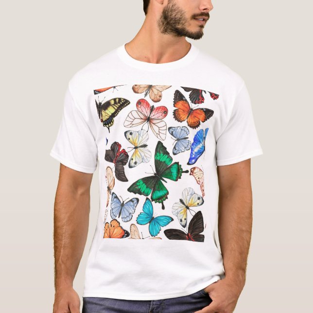 T-shirt Papillons tropicaux : motif coloré d'aquarelle. (Devant)