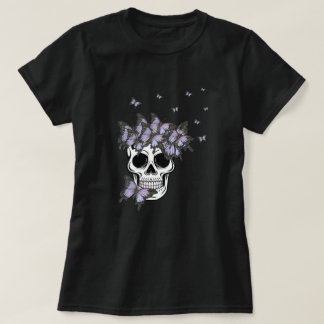 T-shirt Papillons vintages pourpres Crâne