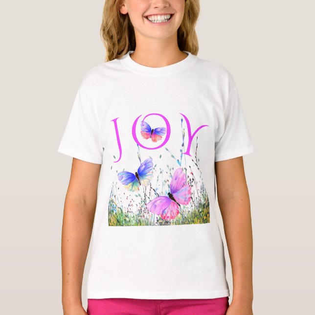 T-shirt papillons volants avec texte - Joy (Devant)
