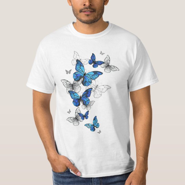 T-shirt Papillons volants bleus Morpho (Devant)