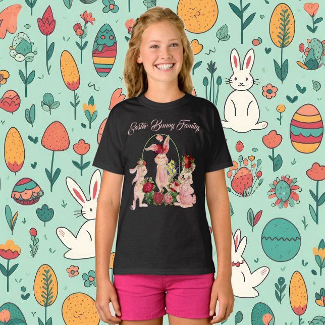 T-shirt Pâques Floral Lapin Famille Aquarelle Roses (Easter Floral Crown Bunny Family Watercolor Roses T-Shirt)