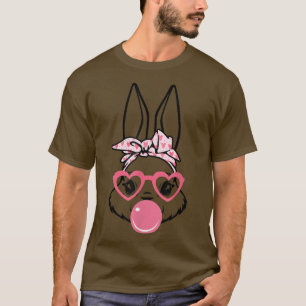 T-shirt Pâques Jour Lapin Mignon Visage Foulard Cœurs Lune