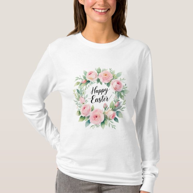 T-shirt Pâques joyeuses - Aquarelle Floral Wreath Salutati (Devant)