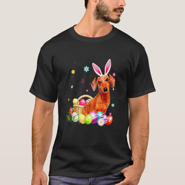 T-shirt Pâques Joyeux Pâques Mignonne Bunny Dachshund port (Devant)
