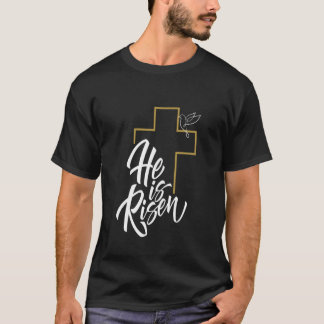 T-shirt Pâques Religieux Il est Ressuscité Croix et Colom