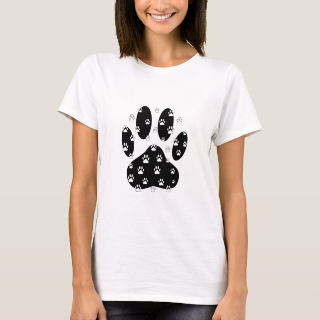 T-shirt Paquets blancs sur l'Empreinte de patte noir (Devant)