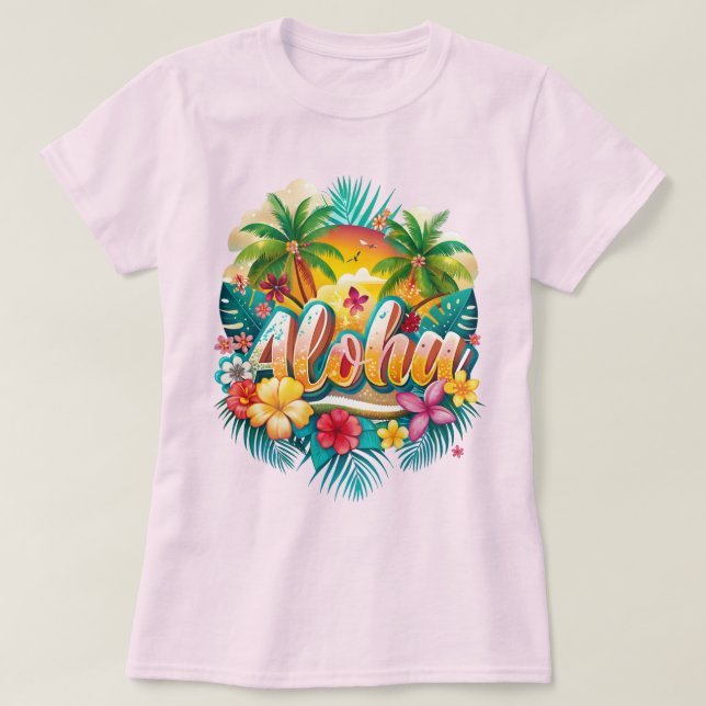 T-shirt Paradis tropical d'Aloha - Hawaïen animé (Design devant)