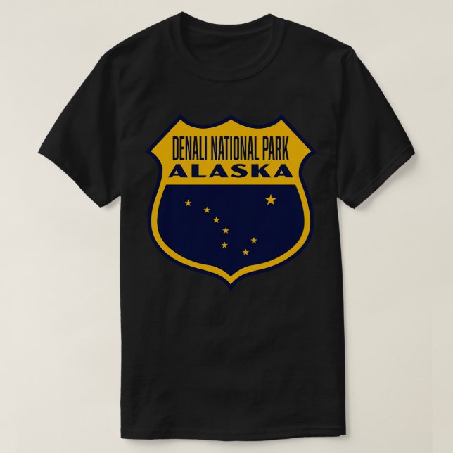 T-shirt Parc national de Denali Alaska Retro Shield jaune (Design devant)