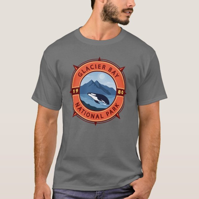 T-shirt Parc national de Glacier Bay Orca Compas rétro (Devant)