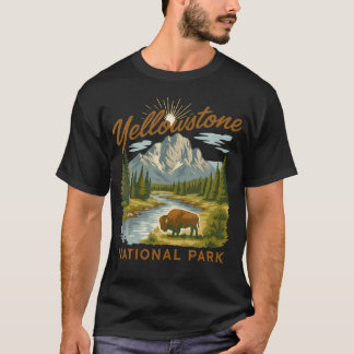 T-shirt Parc national de Yellowstone Bison Mountain River
