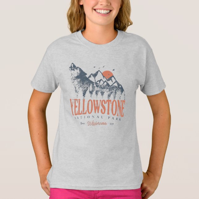 T-shirt Parc national de Yellowstone Montagnes Wolf Vintag (Devant)
