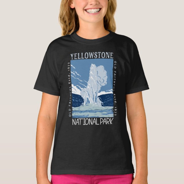 T-shirt Parc national de Yellowstone Vieux fidèles en détr (Devant)