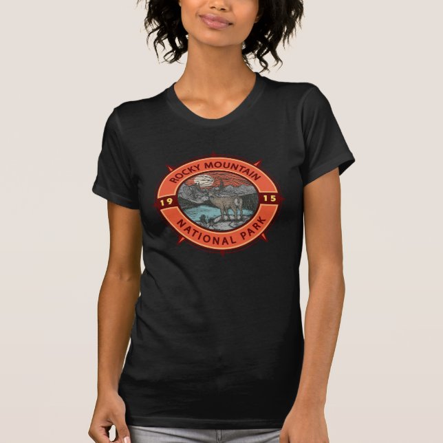 T-shirt Parc national des Rocheuses Elk Retro Compass (Devant)