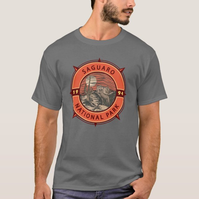 T-shirt Parc national du Saguaro Emblème de compas rétro C (Devant)