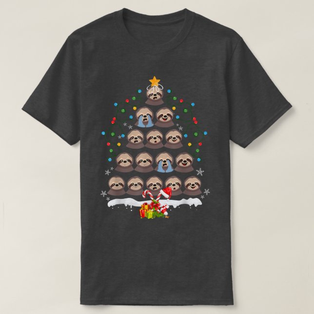 T-shirt Parcelles Arbre de Noël Lumières Jote Santa Hat Lo (Design devant)