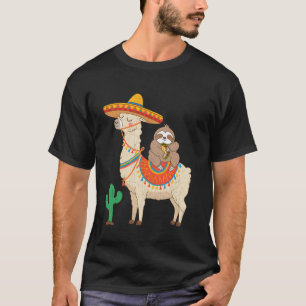 T-shirt Paresseux à cheval sur un lama sombrero mexicain f