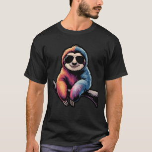 T-shirt Paresseux arc-en-ciel cool avec lunettes de soleil