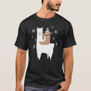 T-shirt Paresseux chevauchant lama écharpe drôle de Noël c
