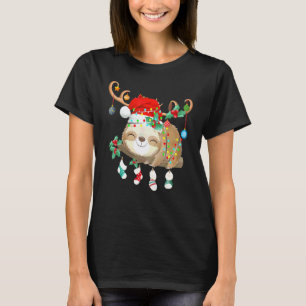 T-shirt Paresseux drôles de Noël Éclairage Renne Chapeau d
